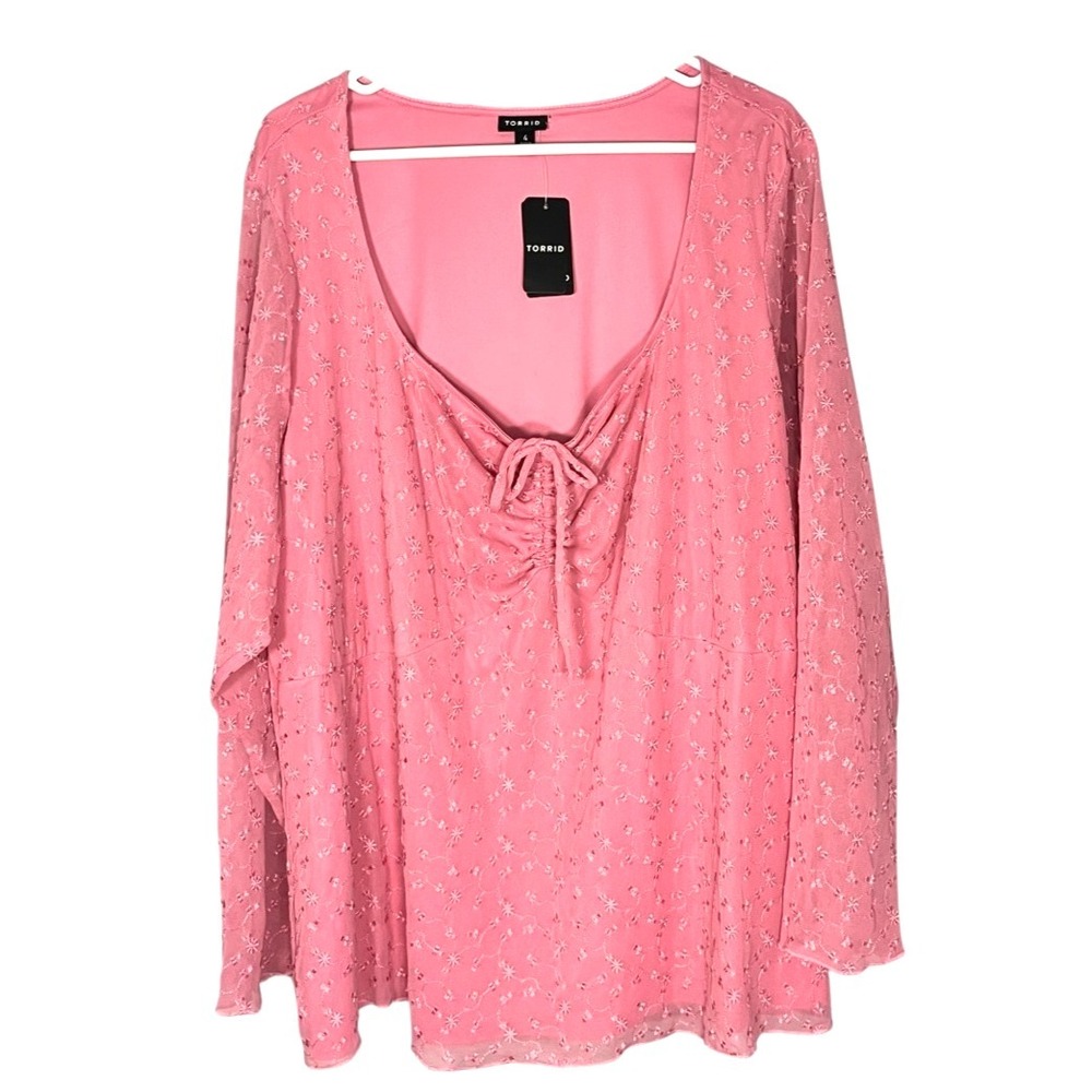 Torrid NWT Women's Lined Sheer Sleeves Pullover Blouse Top Lined 4X Rose